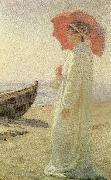 Laurits Tuxen, nina, kunstnerens datter, pa stranden